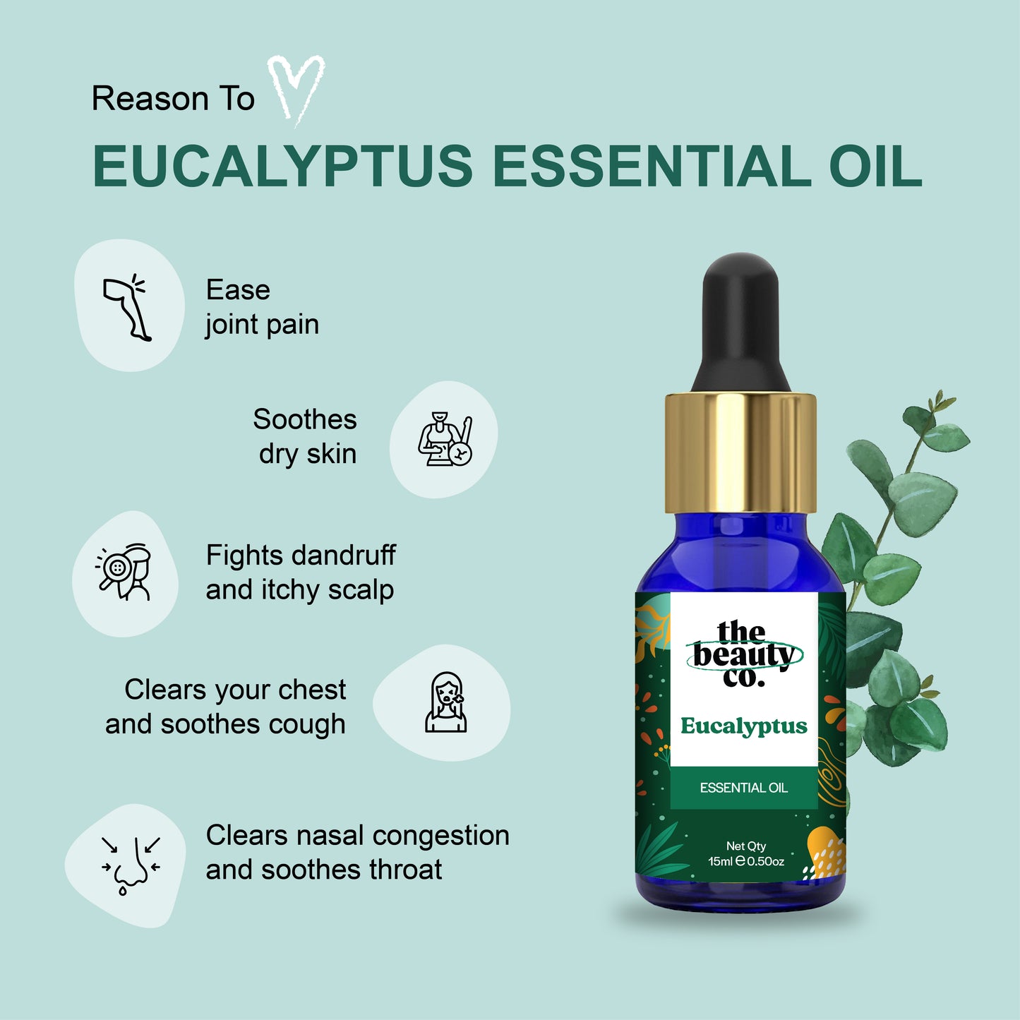 Eucalyptus Essential Oil For Cold, Cough and Skin Problems | 15ml