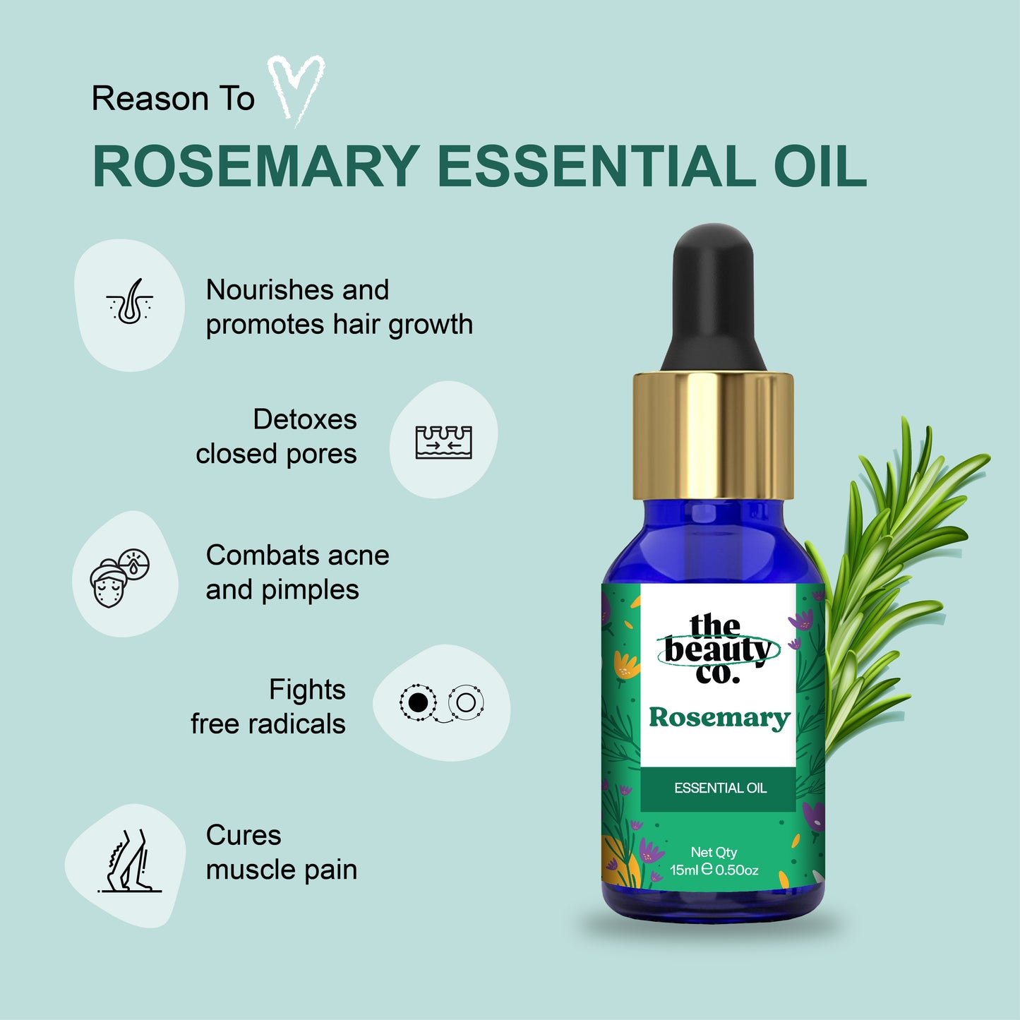 Rosemary Essential Oil for Hair Growth and Acne Control | 15 ml