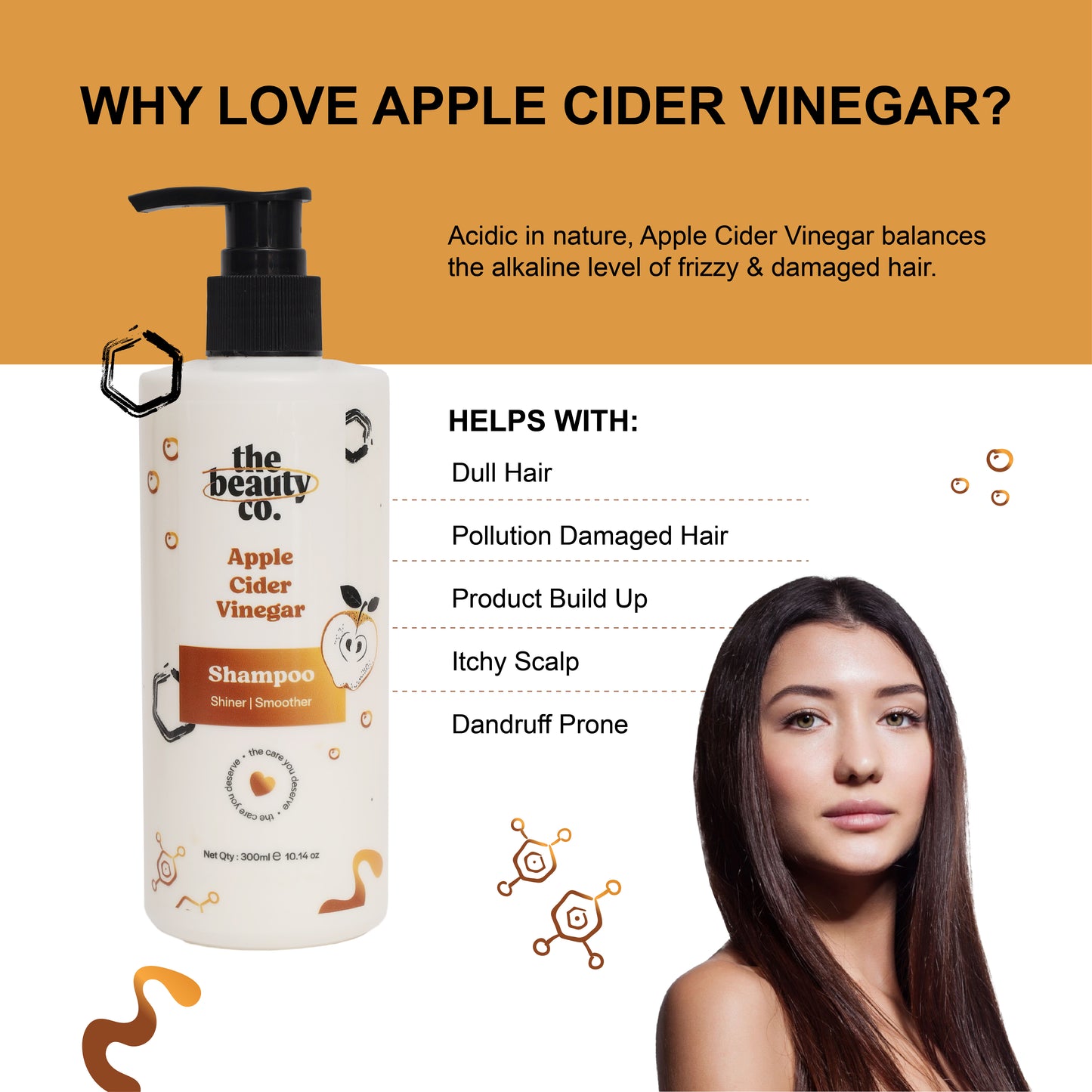 Apple Cider Vinegar Shampoo for Dandruff Control (ACV) , 300 ml