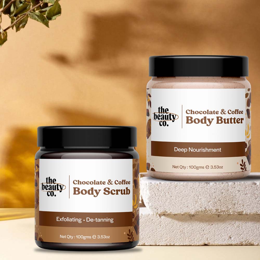 Choco Coffee Detan Bundle | Chocolate Coffee Body Scrub and Chocolate Coffee Body Butter + Strawberry Coffee Body Scrub