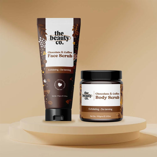 Choco Coffee Exfoliating Combo | Chocolate Coffee Face Scrub and Chocolate Coffee Body Scrub + Strawberry Coffee Body Scrub