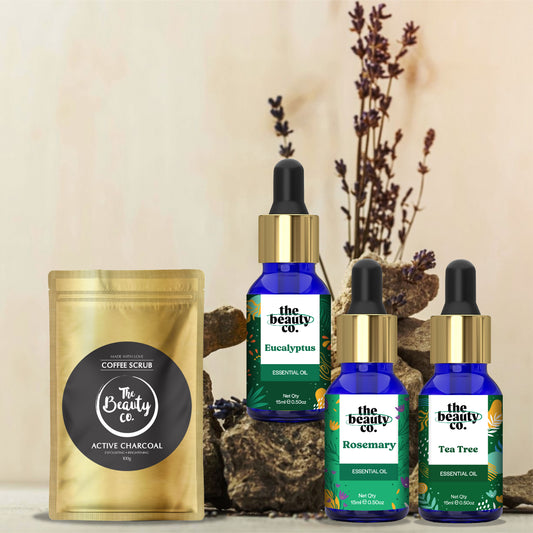 Therapeutic Essential Oils Combo | Set of 3 + Charcoal Scrub